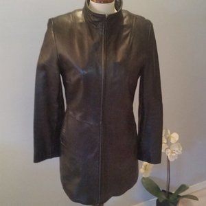 Danier black soft leather quilted car coat